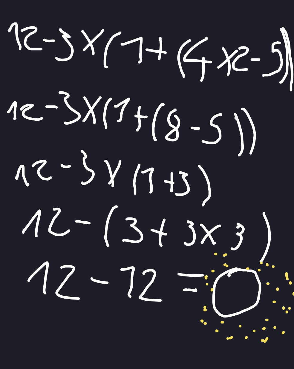 My 12 - 3 × (1 + (4 x 2- 5))