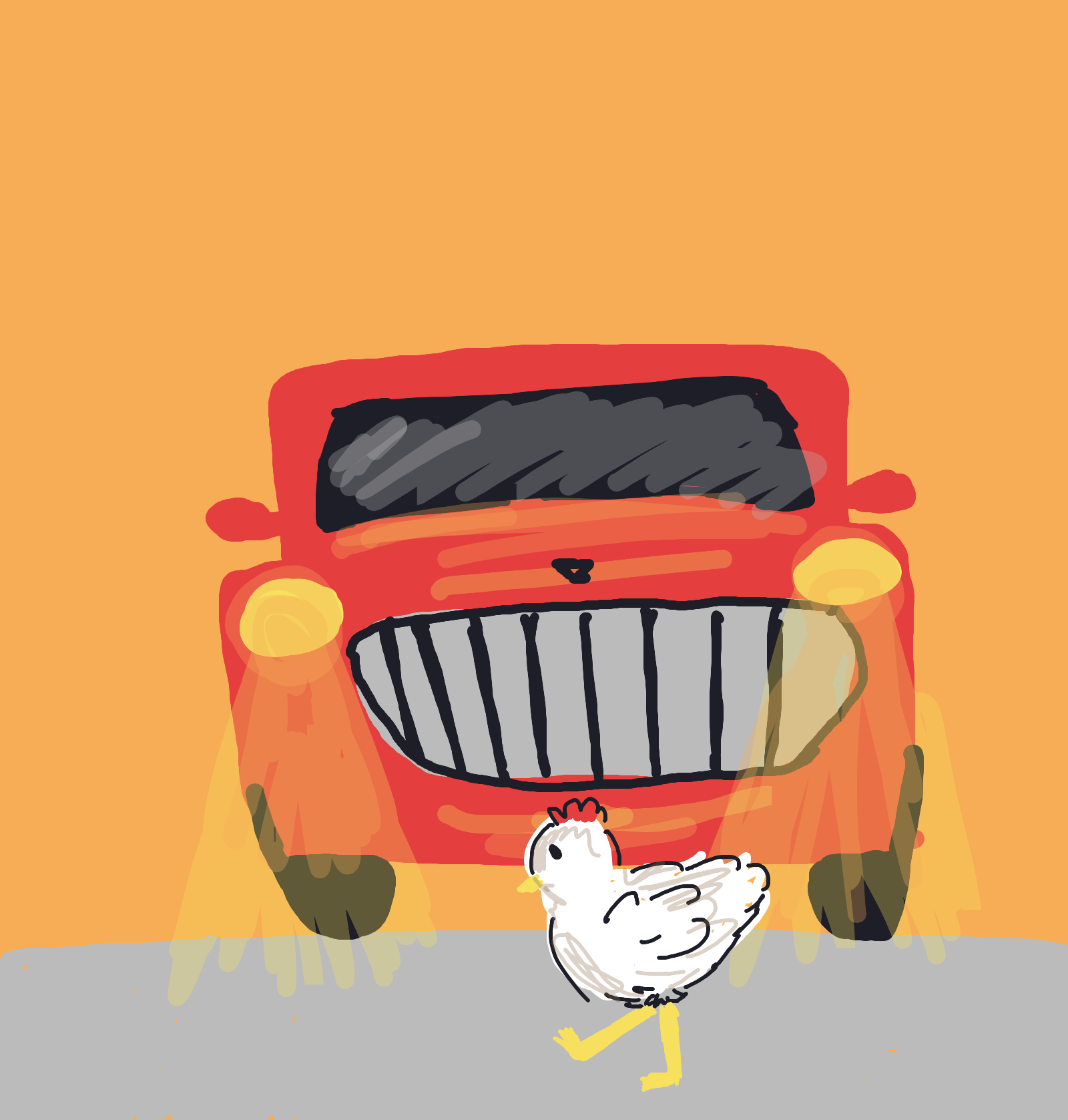 My Poulet traversant la route
