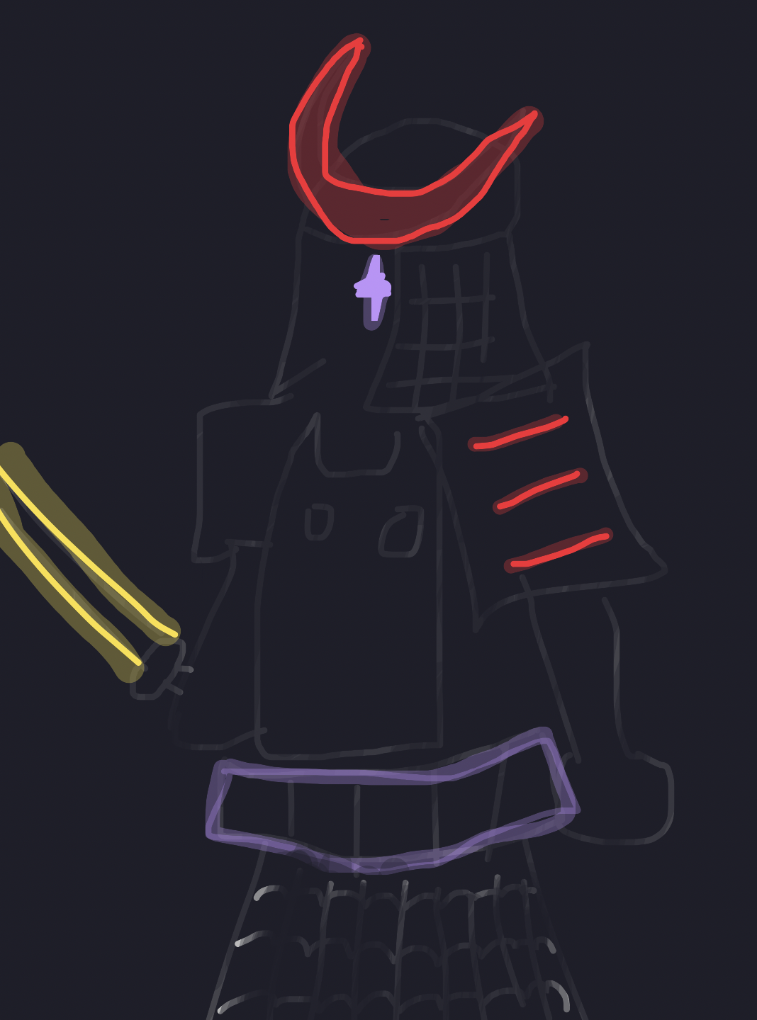A cyberpunk samurai sketch by Snek — drawn in one shot in The Midnight Gallery daily drawing app.